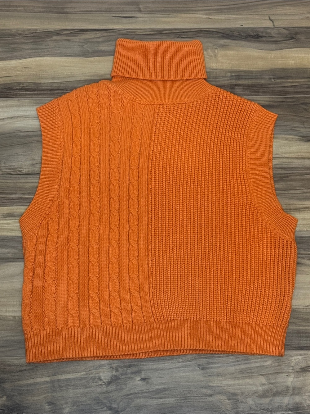 Pants Store Orange Cable Knit Turtleneck Sweater Vest
